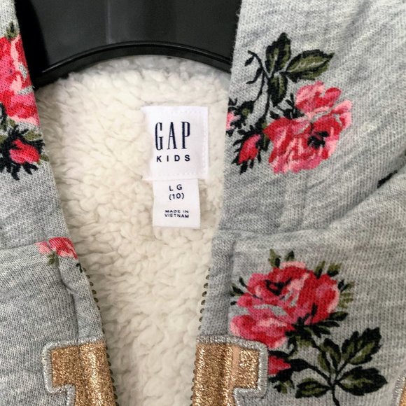 Floral GAP Logo Cozy Sherpa Fur Lined Hoodie, Girls - Picture 4 of 7